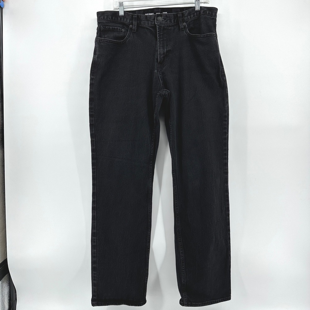 Old Navy Mens Loose Built-In Flex Jeans Black 36x32 Washed Denim Pants